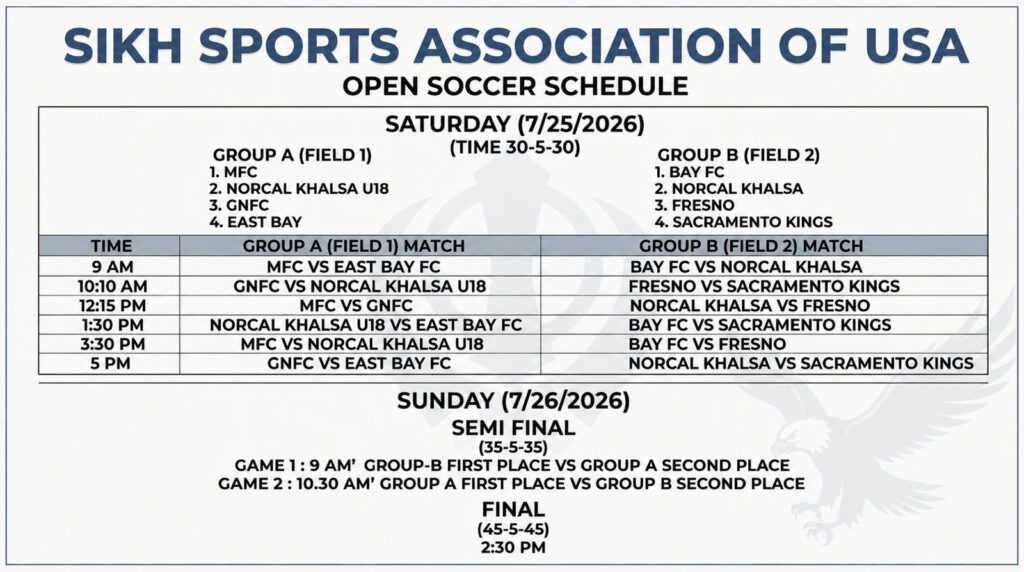 Open Soccer Schedule 2026